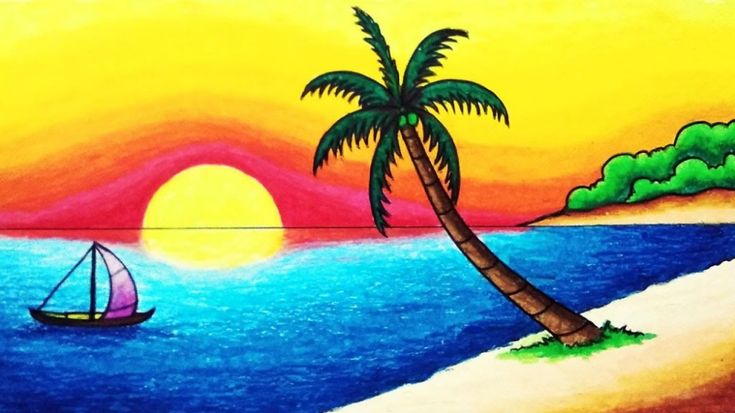 Contoh Gambar Pemandangan Alam Yang Mudah Ditiru Matahari Terbenam