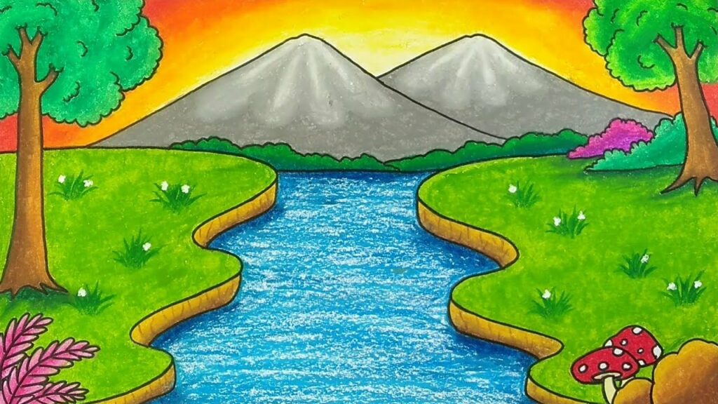Contoh Gambar Pemandangan Alam Yang Mudah Ditiru Pohon