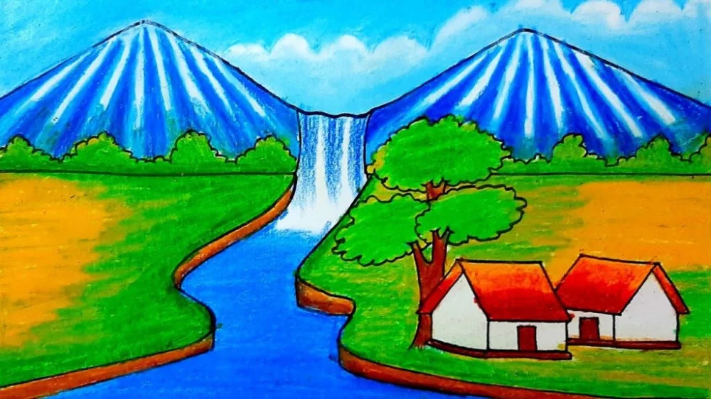 Contoh Gambar Pemandangan Alam Gunung Dan Air Terjun