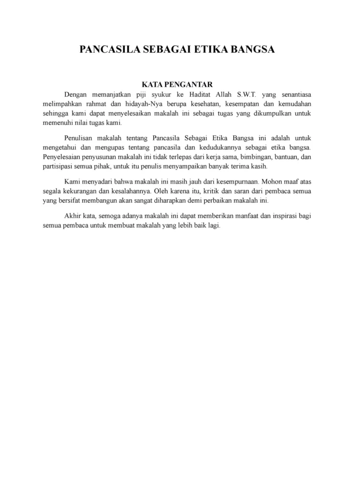 Contoh Kata Pengantar Makalah Pkn